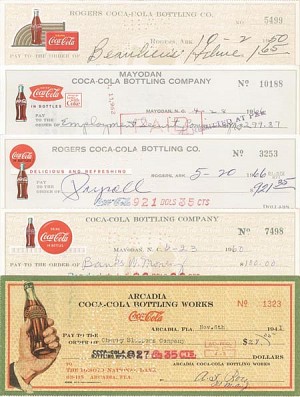 Coca-Cola Bottling Co. Collection of Checks (Coke) - Group of 5 Checks