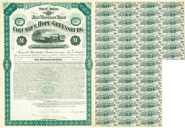 Columbus, Hope and Greensburg Railroad - Bond