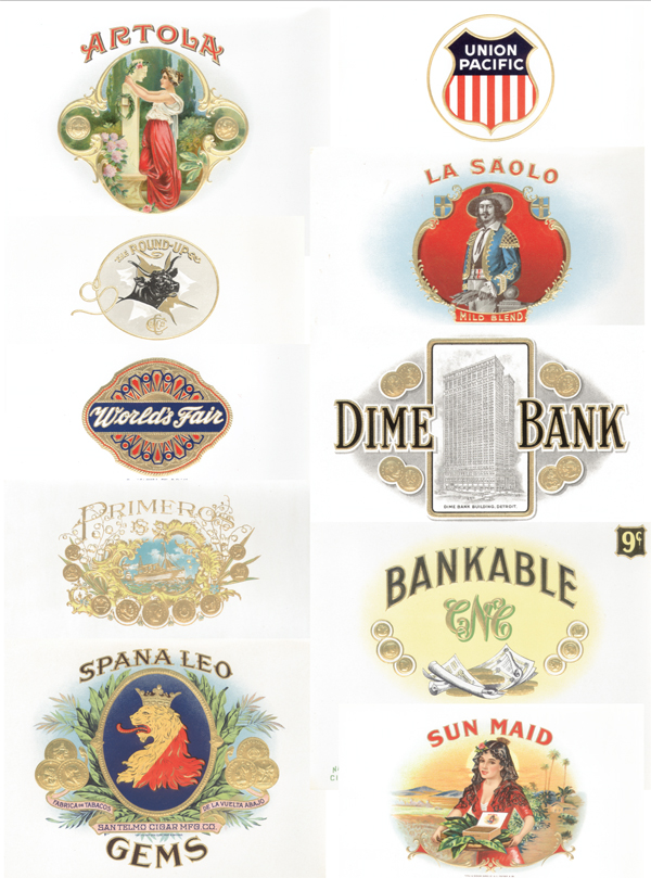 Collection of 10 Different Cigar Box Labels