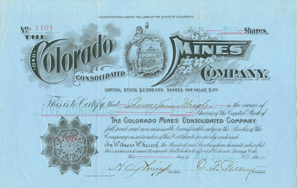 Colorado Mines Consolidated Co - Stock Certificate