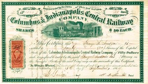Columbus and Indianapolis Central Railway - Stock Certificate