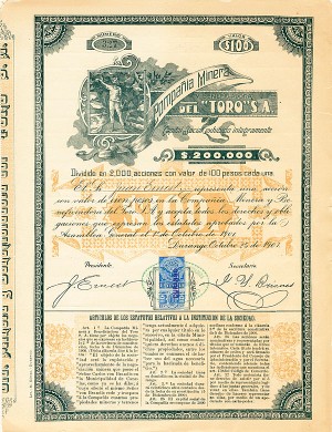 Compania Minera Y Beneficiadora Del Toro S. A. - Stock Certificate