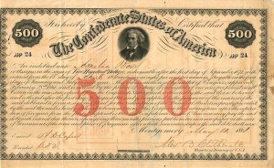 $500 Confederate States of America Bond - Ball #14 Criswell #3