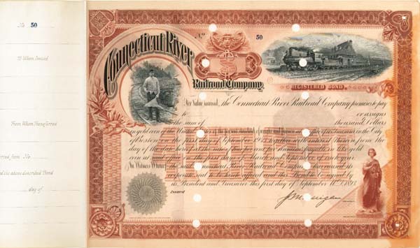 Connecticut River Railroad Co. - Railway Registered Unissued Bond