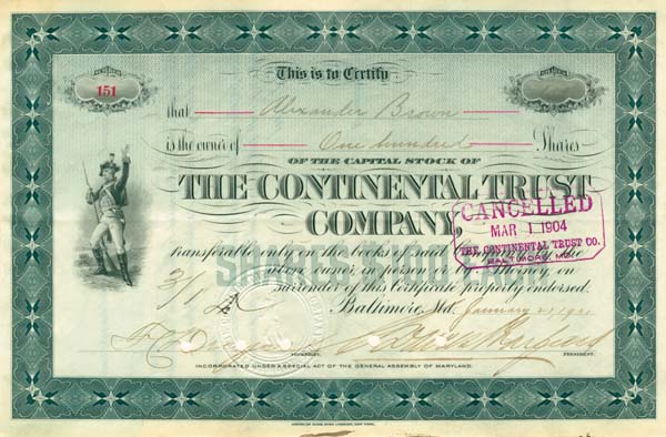 Continental Trust Co. - Stock Certificate