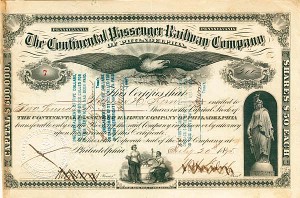 Continental Passenger Railway of Philadelphia - Stock Certificate