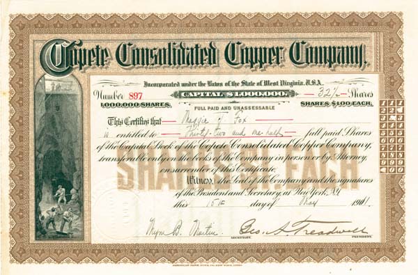 Copete Consolidated Copper Co. - Stock Certificate