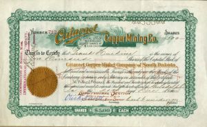 Cataract Copper Mining Co. - Stock Certificate