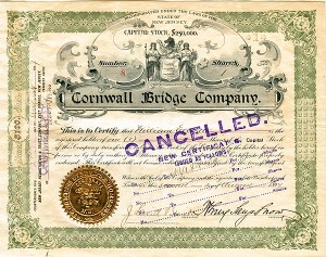 Cornwall Bridge Co. - Stock Certificate
