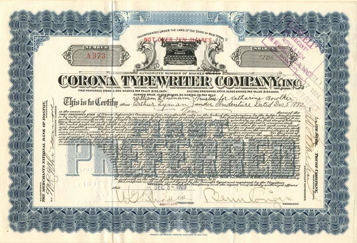 Corona Typewriter Co., Inc.