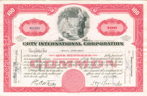 Coty International Corporation - Stock Certificate
