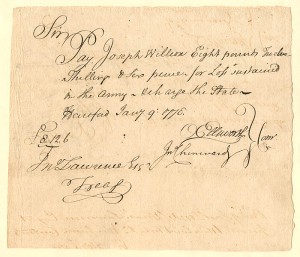 Oliver Ellsworth signed Revolutionary War Pay Order
