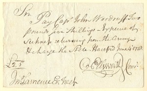 Oliver Ellsworth signed Revolutionary War Pay Order