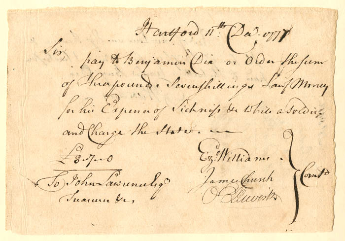 1777 dated Oliver Ellsworth signed Revolutionary War Pay Order - Connecticut Autograph Document