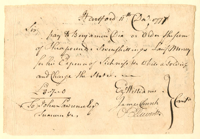 Oliver Ellsworth signed Revolutionary War Pay Order