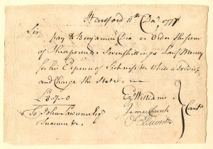 Oliver Ellsworth signed Revolutionary War Pay Order