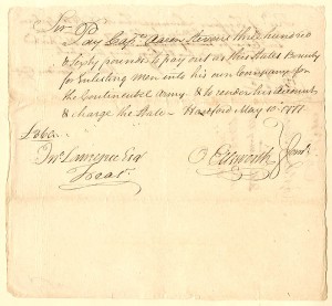 1777 dated Oliver Ellsworth signed Revolutionary War Pay Order - American Revolution