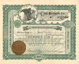 Clay Products Co. of Cuba - Stock Certificate