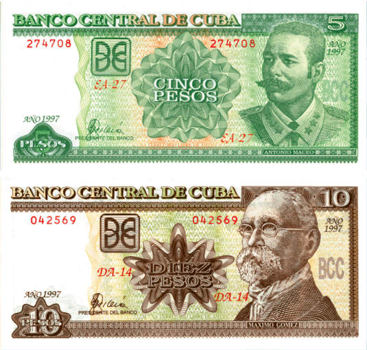 Cuba - Pair of Notes - 5 Pesos 1997 P-116 and 10 Pesos 1997 P-117 - CU Condition