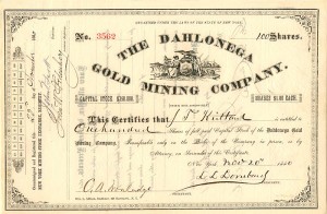 Dahlonega Gold Mining Co. - 1880-83 dated Georgia Mining Stock Certificate - Dahlonega Coin Mint History