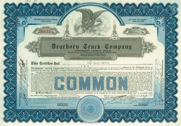 Dearborn Truck Co. - Stock Certificate