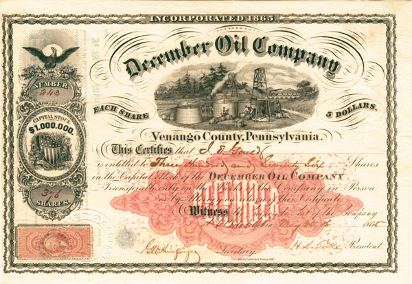 December Oil Company - Stock Certificate - SOLD