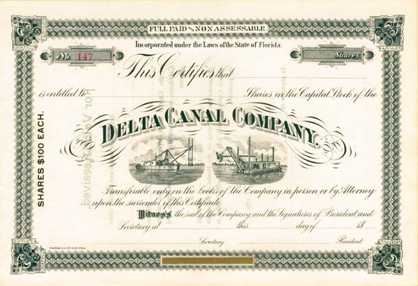 Delta Canal Co.  - Stock Certificate