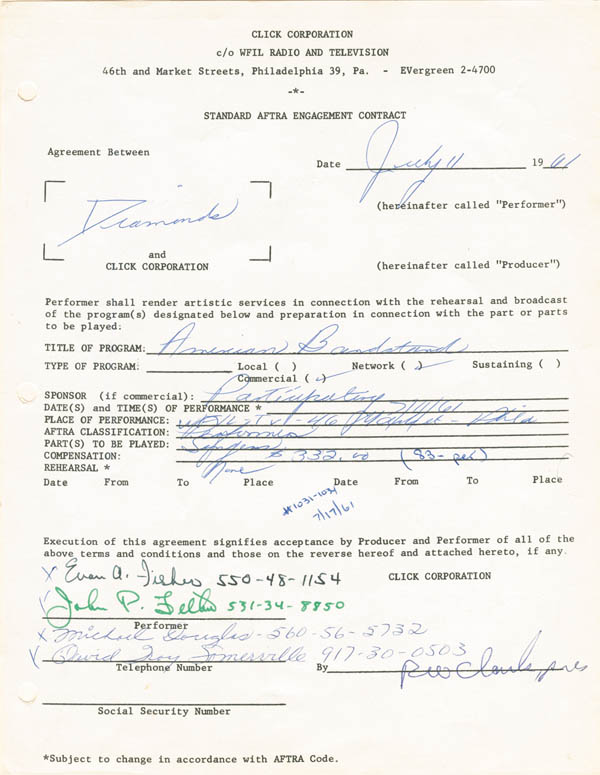 Diamonds and Dick Clark Signed Contract