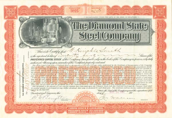 Diamond State Steel Co. - Stock Certificate