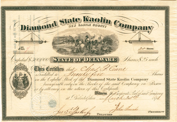 Diamond State Kaolin Co. - Stock Certificate