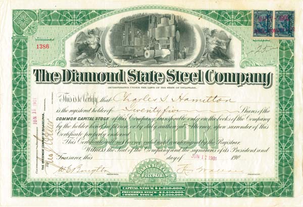 Diamond State Steel Co. - Stock Certificate