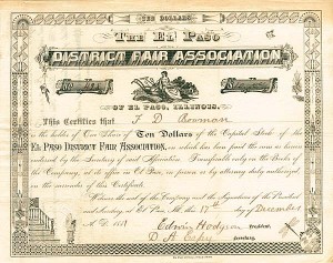 El Paso District Fair Association - Stock Certificate