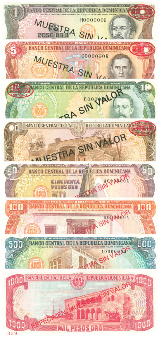 Dominican Republic - Specimen Set of 8 - Foreign Paper Money