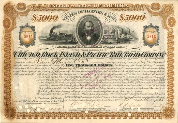 Chicago, Rock Island and Pacific Railroad Co. Bond - Issued to Drexel Morgan and Co.