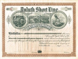 Duluth Short Line Railway Co. - Railroad Unissued Stock Certificate