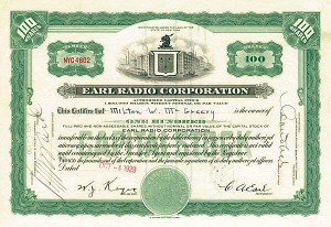 Earl Radio Corporation - Stock Certificate