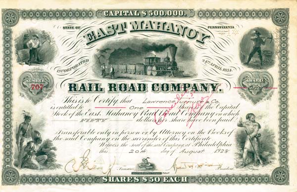 East Mahanoy Railroad - Stock Certificate