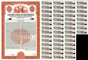 Compania Cubana De Electricidad - 100 Pesos Cuba Bond (Uncanceled)
