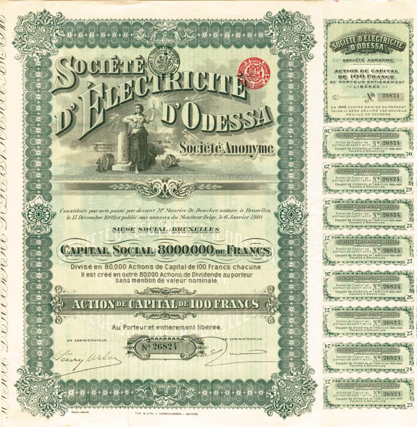 Societe D'Electricite D'Odessa - Stock Certificate