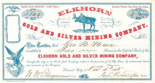 Elkhorn Gold and Silver Mining Co - Stock Certificate
