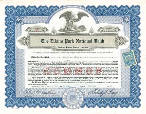 Elkins Park National Bank - Stock Certificate