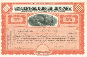 Ely Central Copper Co. - Stock Certificate