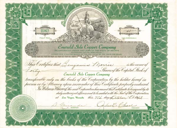 Emerald Isle Copper Co. - Stock Certificate