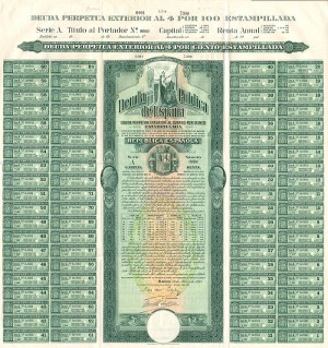 Deuda Publica de Espana - Spain 4% 1,000 Pesetas Specimen Bond