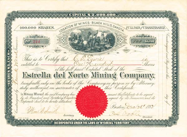 Estrella del Norte Mining Co. - Stock Certificate