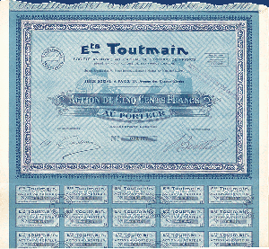 Ets Toutmain - Stock Certificate