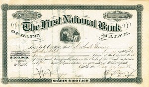 First National Bank of Bath, Maine - Stock Certificate