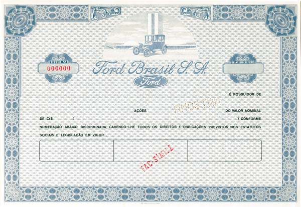 Ford Brasil S. A. - Stock Certificate