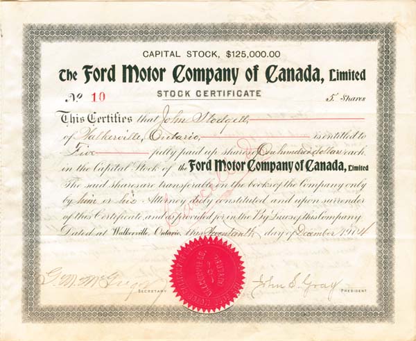 Ford Motor Co. of Canada, Ltd - Stock Certificate