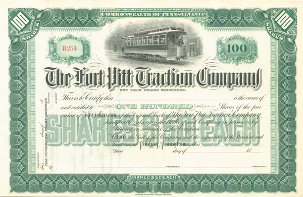 Fort Pitt Traction - Stock Certificate (Uncanceled)